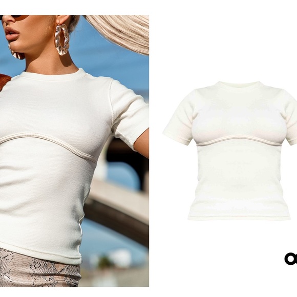 PrettyLittleThing Binding Detail Ribbed Knit Tee - Picture 2 of 5